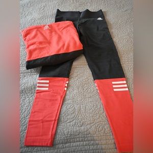 Adidas Women’s Sport ID Tights Gray/Coral Sport Elastic WITH MATCHING HOODIE!